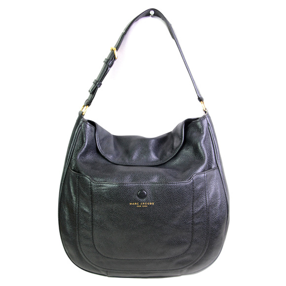 ROOMY Marc Jacobs NY BLACK GENUINE LEATHER FLAP HOBO SHOULDER BAG PURSE HANDBAG - Picture 1 of 16